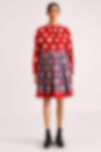 Red Cotton Printed Skirt Set by Indigo Dreams