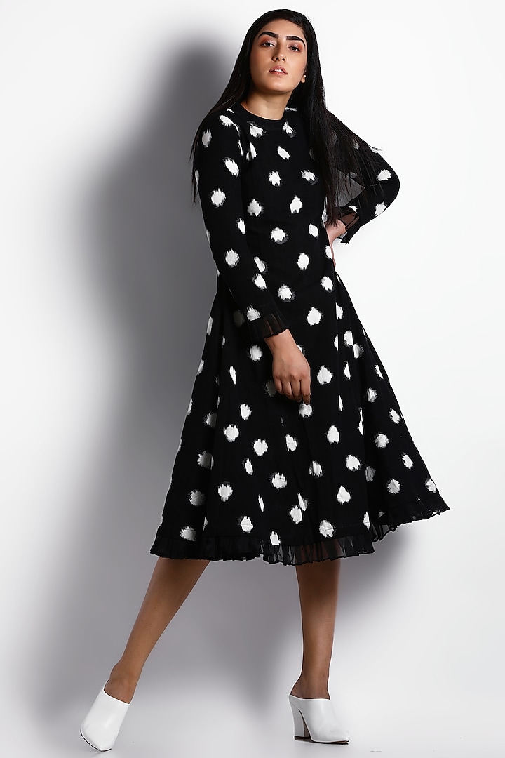 Black Polka Dot Printed Dress by Indigo Dreams