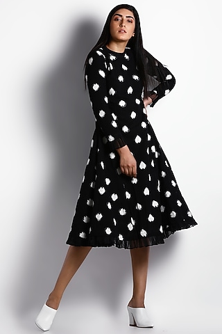 Black Polka Dot Printed Dress by Indigo Dreams