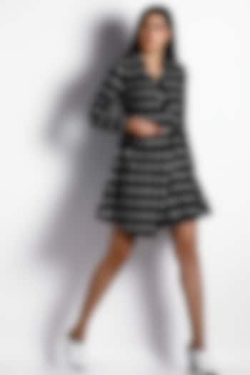 Black Printed Asymmetrical Jacket Dress by Indigo Dreams at Pernia's Pop Up Shop