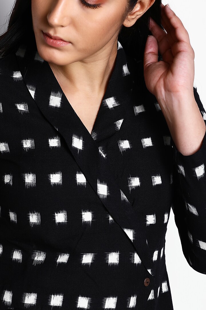 Black Printed Asymmetrical Jacket Summer Dress by Indigo Dreams at Pernia's Pop Up Shop