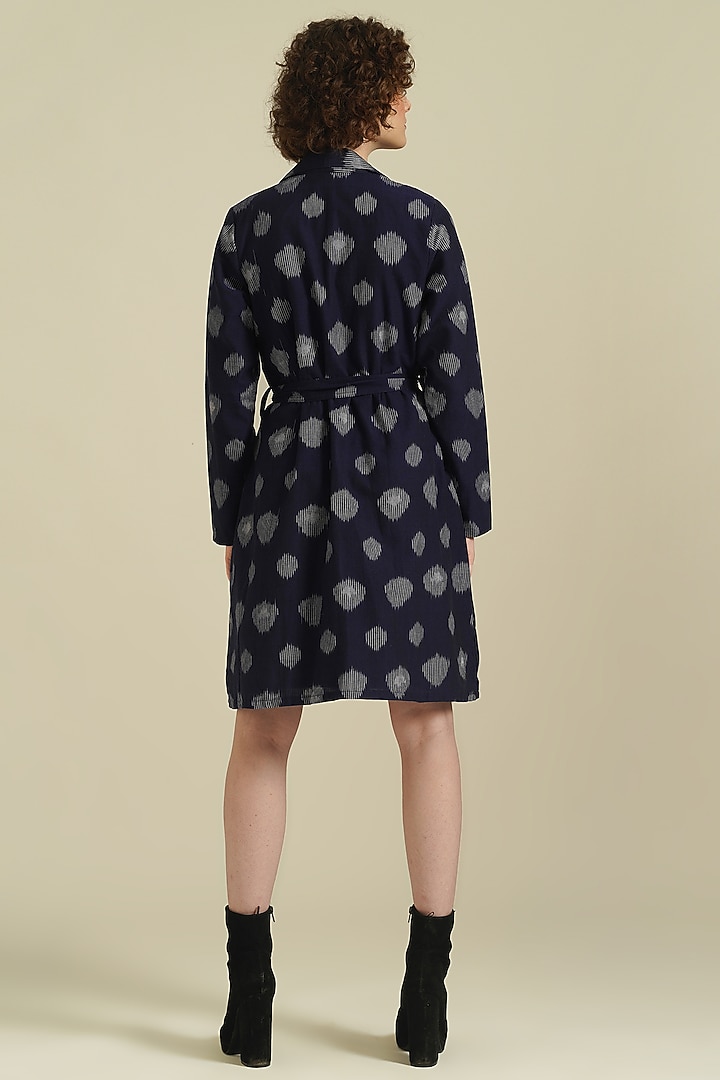 Blue Handwoven Ikat Cotton Coat Cum Summer Dress by Indigo Dreams at Pernia's Pop Up Shop