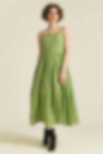 Green Handwoven Cotton Slip Dress by Indigo Dreams