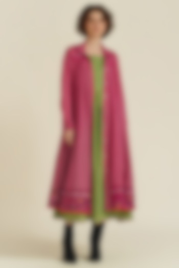 Pink & Green Handwoven Jamdani Cotton Jacket Vacation Dress by Indigo Dreams at Pernia's Pop Up Shop