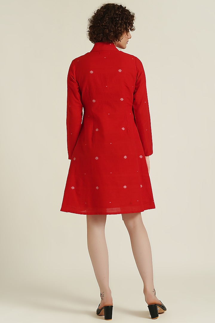 Red Handwoven Jamdani Cotton Jacket Summer Dress by Indigo Dreams at Pernia's Pop Up Shop