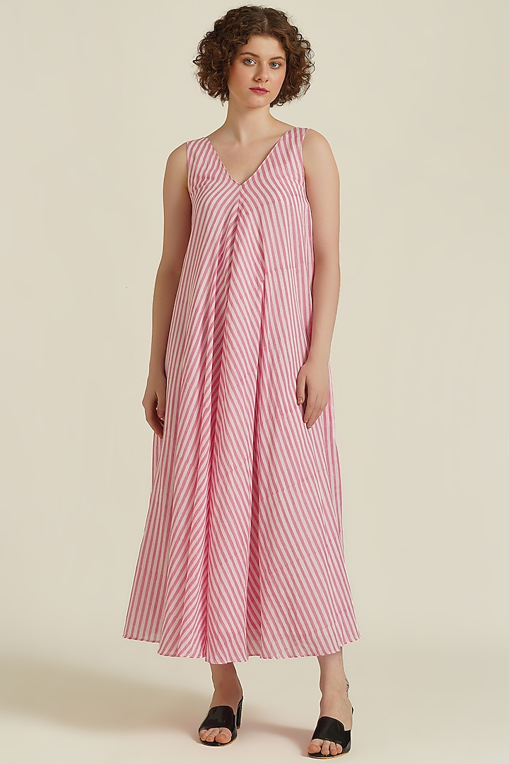 Pink Cotton Hand Block Printed Dress by Indigo Dreams at Pernia's Pop Up Shop