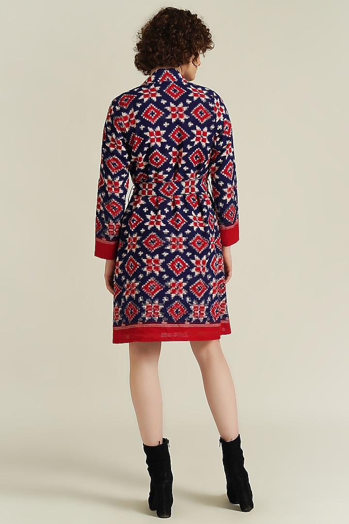 Red Cotton Double Breasted Coat Cum Summer Dress by Indigo Dreams at Pernia's Pop Up Shop