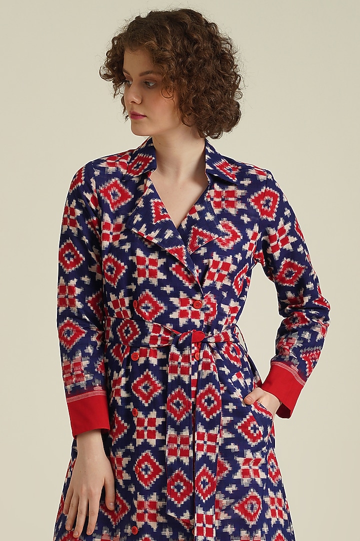 Red Cotton Double Breasted Coat Cum Summer Dress by Indigo Dreams at Pernia's Pop Up Shop