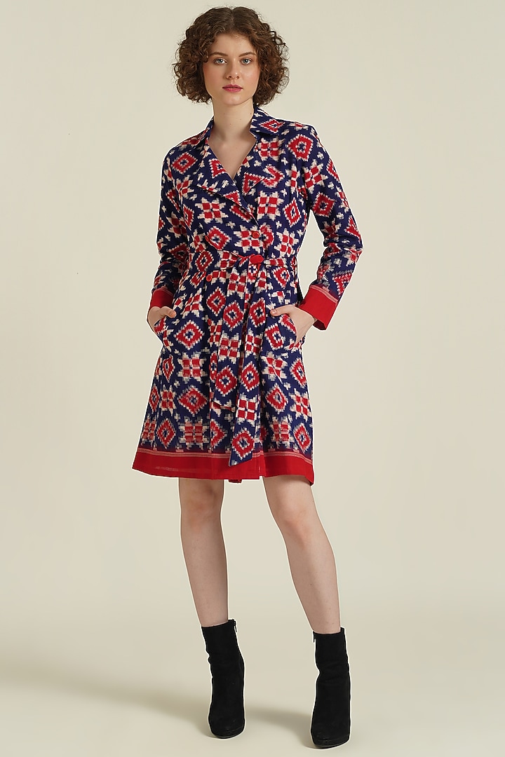 Red Cotton Double Breasted Coat Cum Summer Dress by Indigo Dreams at Pernia's Pop Up Shop
