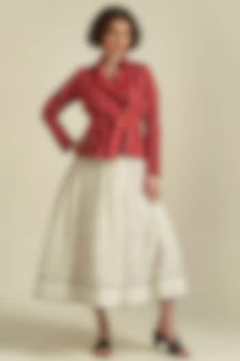 Red Handwoven Kala Cotton Cropped jacket Set by Indigo Dreams at Pernia's Pop Up Shop