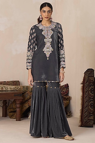 Grey Velvet Gharara Set by Inej