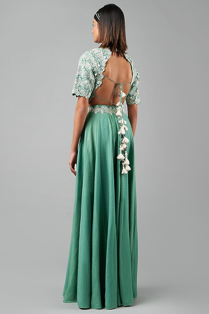 Emerald Green Rayon Flex Lehenga Set by Inej at Pernia's Pop Up Shop