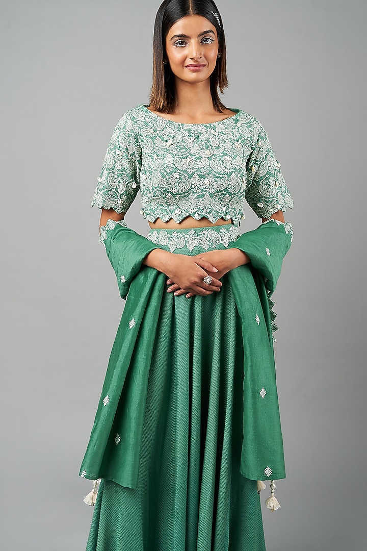 Emerald Green Rayon Flex Lehenga Set by Inej at Pernia's Pop Up Shop