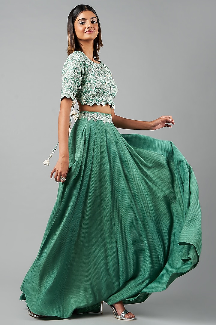 Emerald Green Rayon Flex Lehenga Set by Inej at Pernia's Pop Up Shop