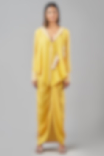 Yellow Rayon Flex Skirt Set by Inej