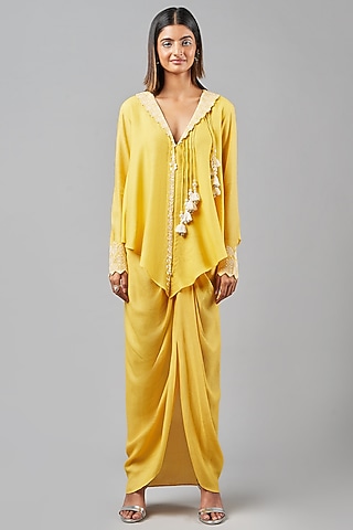 Yellow Rayon Flex Skirt Set by Inej