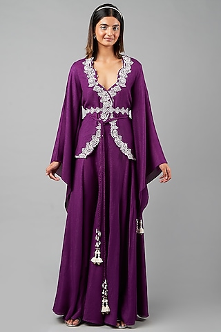 Purple Rayon Flex Sharara Set by Inej