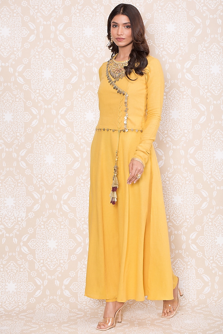 Yellow Embroidered Anarkali Set by Inej