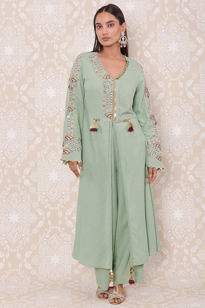 Mint Green Rayon Flex Kurta Set by Inej