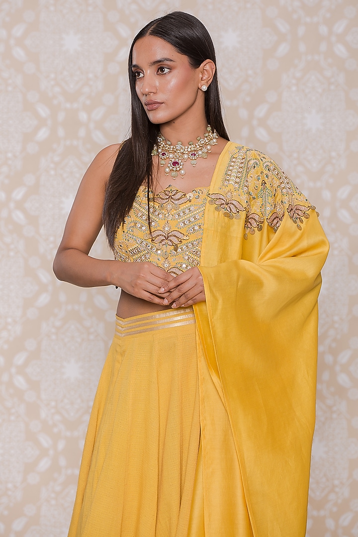 Yellow Rayon Flex Lehenga Set by Inej at Pernia's Pop Up Shop