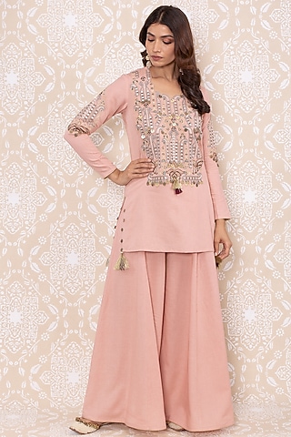 Blush Pink Rayon Flex Sharara Set by Inej
