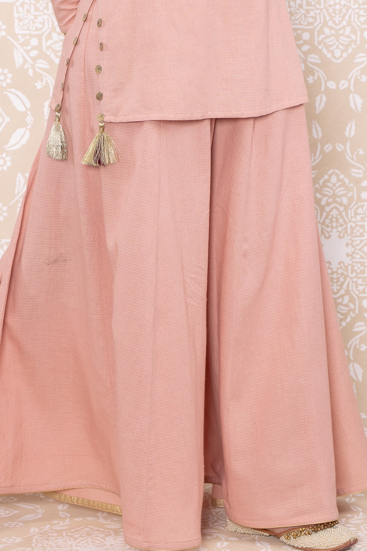 Maroon Polka Dot Embellished Hem Rayon Sharara