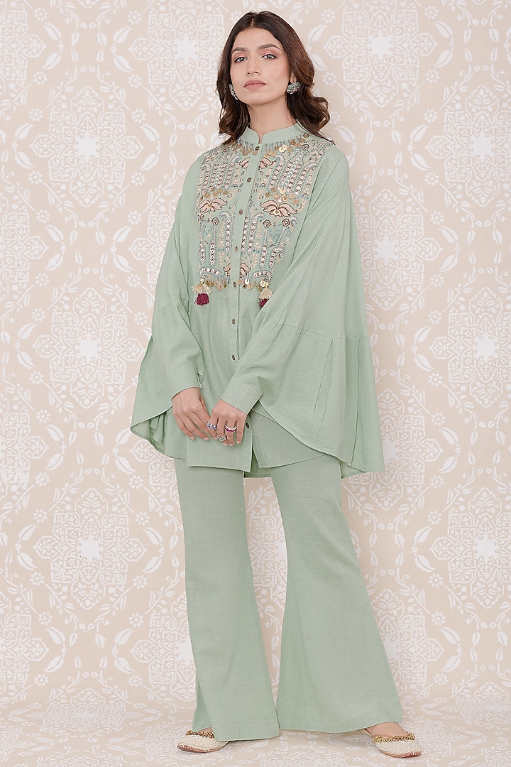 Mint Green Rayon Flex Pant Set by Inej