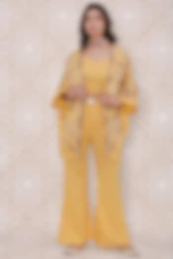 Yellow Rayon Embroidered Co-Ord Set by Inej