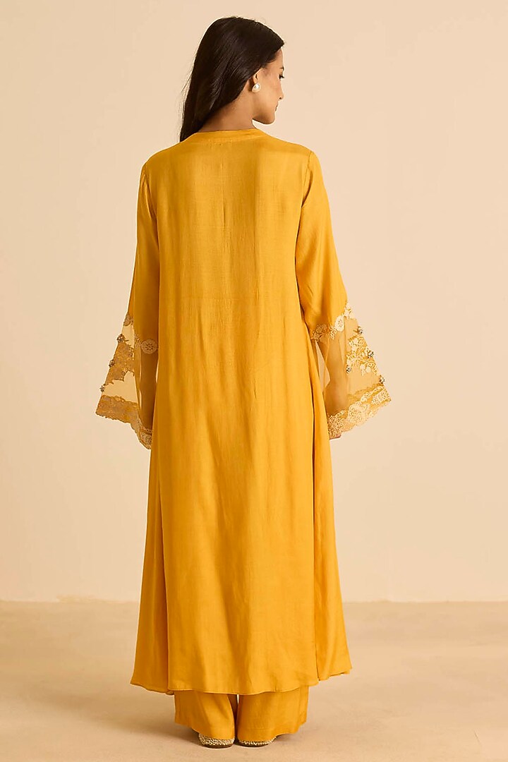 Orange Cotton Silk Dori Embroidered Kalidar Kurta Set by Inej at Pernia's Pop Up Shop