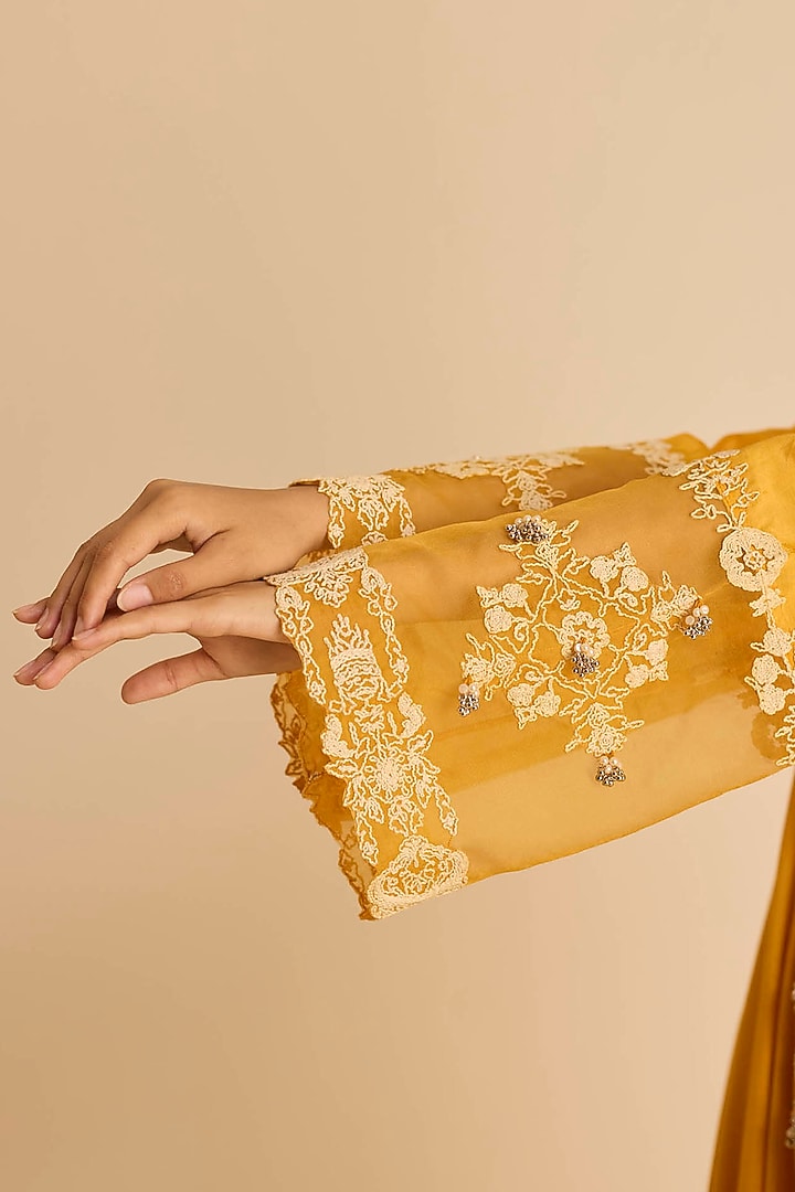 Orange Cotton Silk Dori Embroidered Kalidar Kurta Set by Inej at Pernia's Pop Up Shop