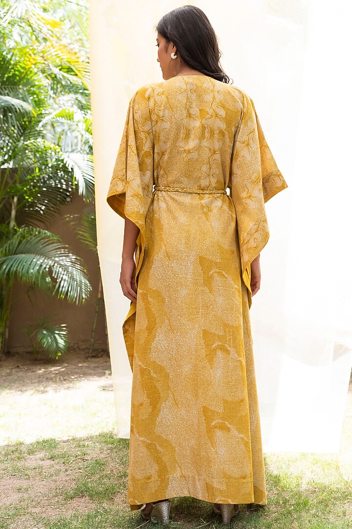 Mustard Aari Embroidered Kaftan Dress by Inej at Pernia's Pop Up Shop