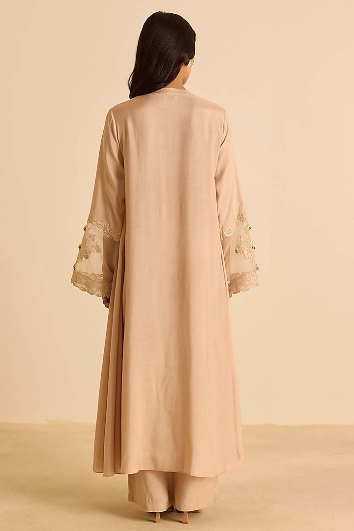 Peach Cotton Silk Dori Embroidered Kalidar Kurta Set by Inej at Pernia's Pop Up Shop