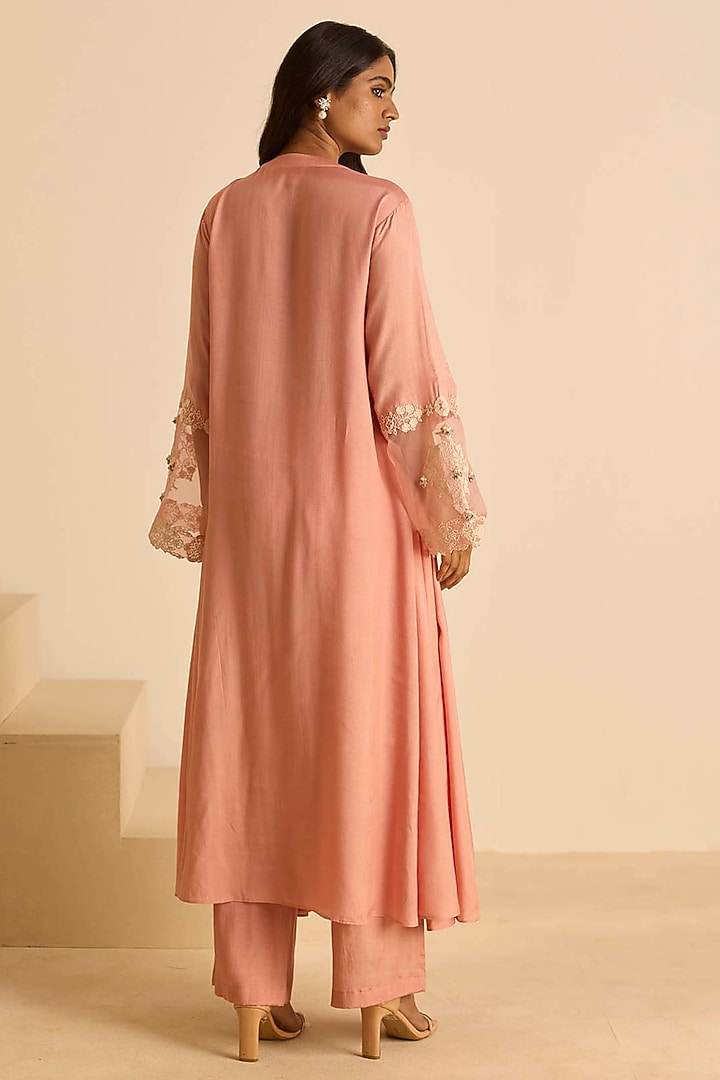Pink Cotton Silk Dori Embroidered Kalidar Kurta Set by Inej at Pernia's Pop Up Shop