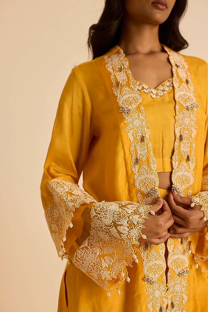 Orange Cotton Silk & Organza Dori Embroidered Co-Ord Set by Inej at Pernia's Pop Up Shop