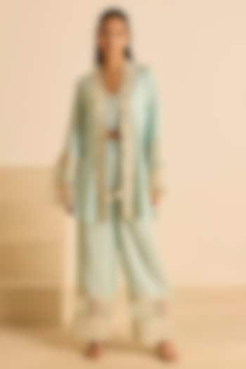 Sky Blue Cotton Silk & Organza Dori Embroidered Co-Ord Set by Inej at Pernia's Pop Up Shop