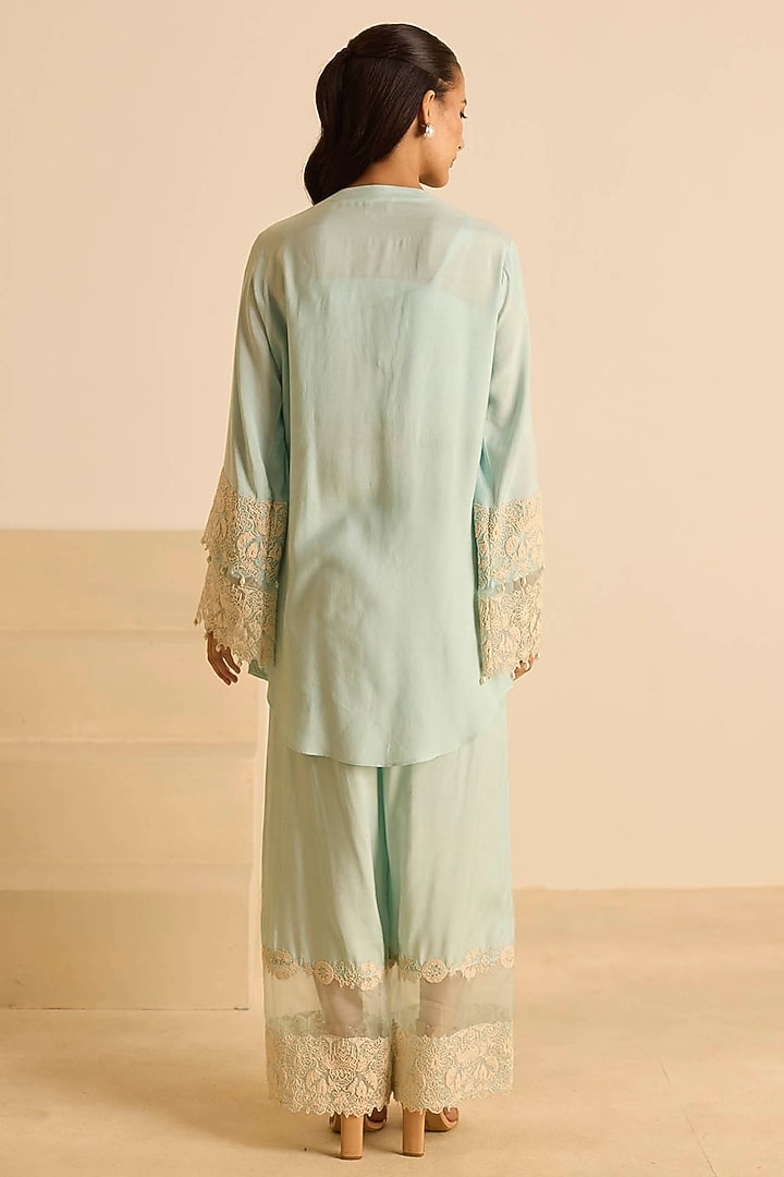 Sky Blue Cotton Silk & Organza Dori Embroidered Co-Ord Set by Inej at Pernia's Pop Up Shop