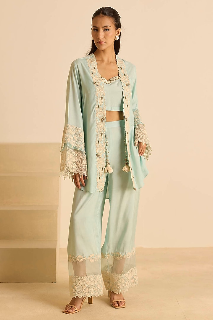 Sky Blue Cotton Silk & Organza Dori Embroidered Co-Ord Set by Inej at Pernia's Pop Up Shop