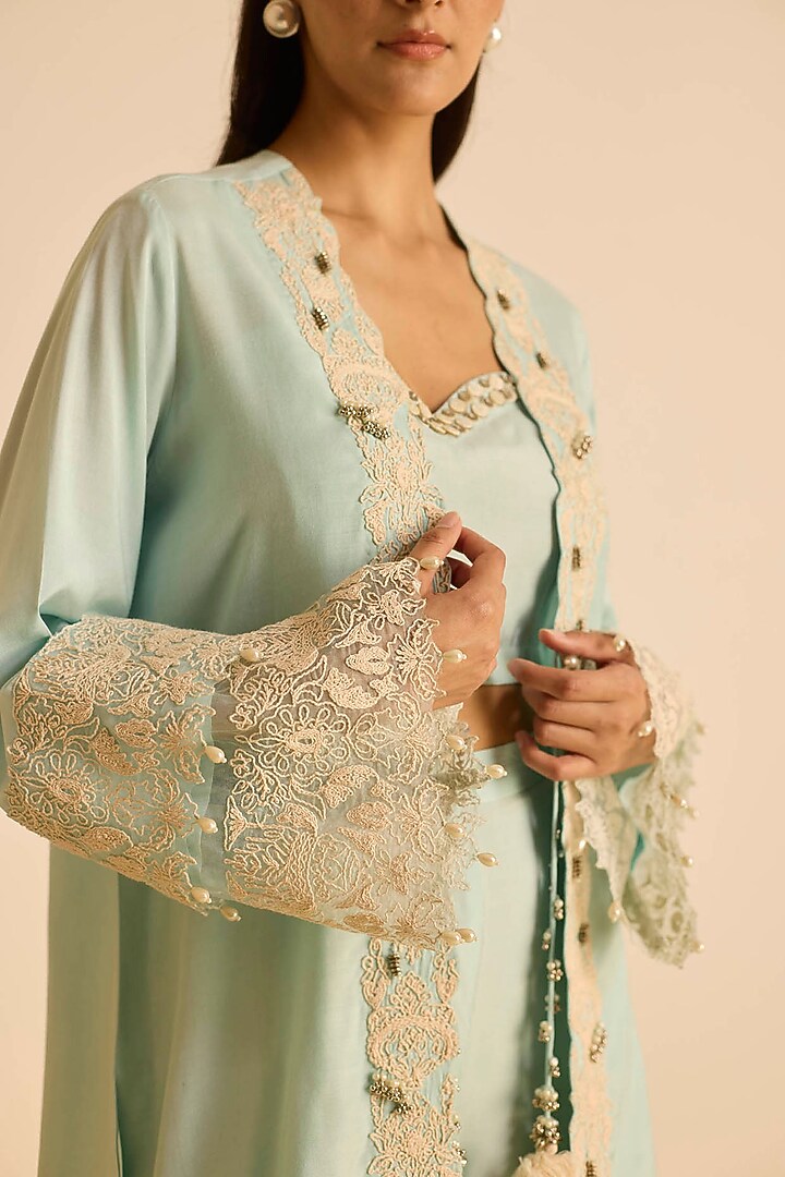 Sky Blue Cotton Silk & Organza Dori Embroidered Co-Ord Set by Inej at Pernia's Pop Up Shop