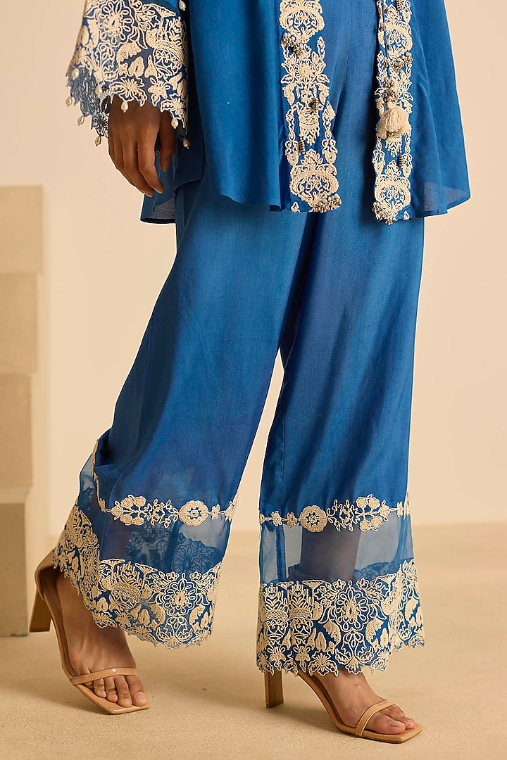 Blue Cotton Silk & Organza Dori Embroidered Co-Ord Set by Inej at Pernia's Pop Up Shop