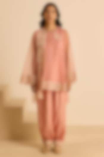 Pink Organza Dori Embroidered Short Tunic Set by Inej at Pernia's Pop Up Shop