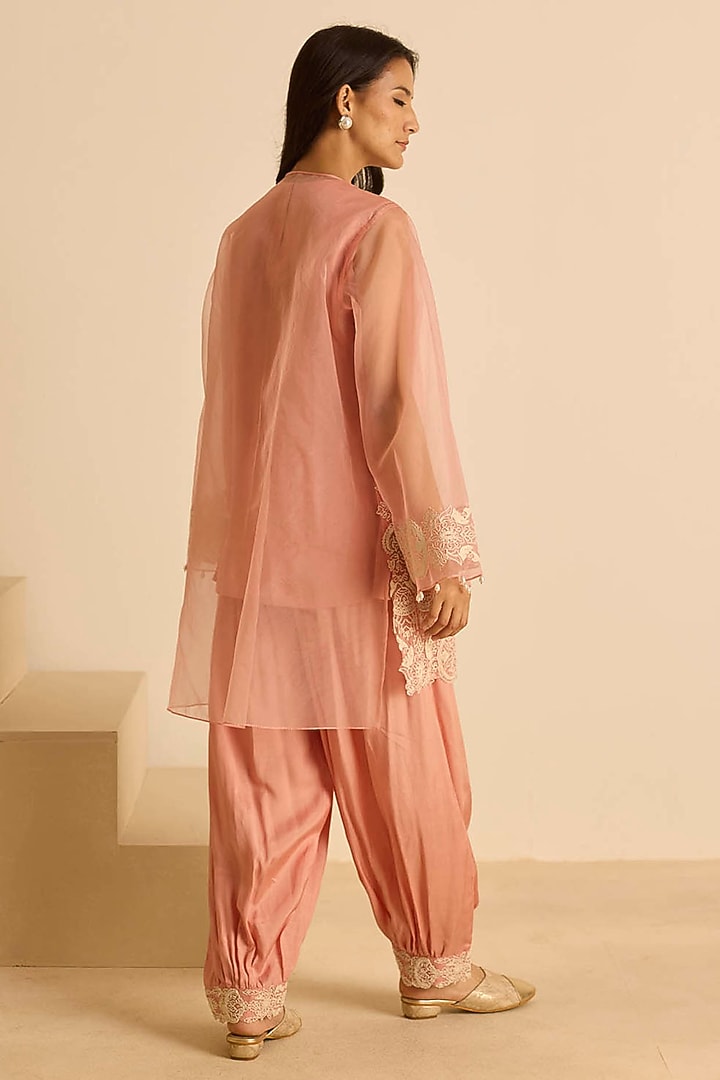 Pink Organza Dori Embroidered Short Tunic Set by Inej at Pernia's Pop Up Shop