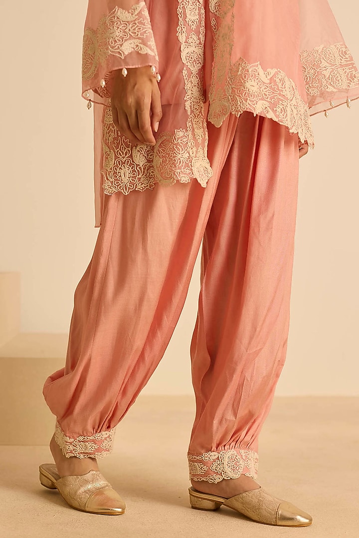Pink Organza Dori Embroidered Short Tunic Set by Inej at Pernia's Pop Up Shop