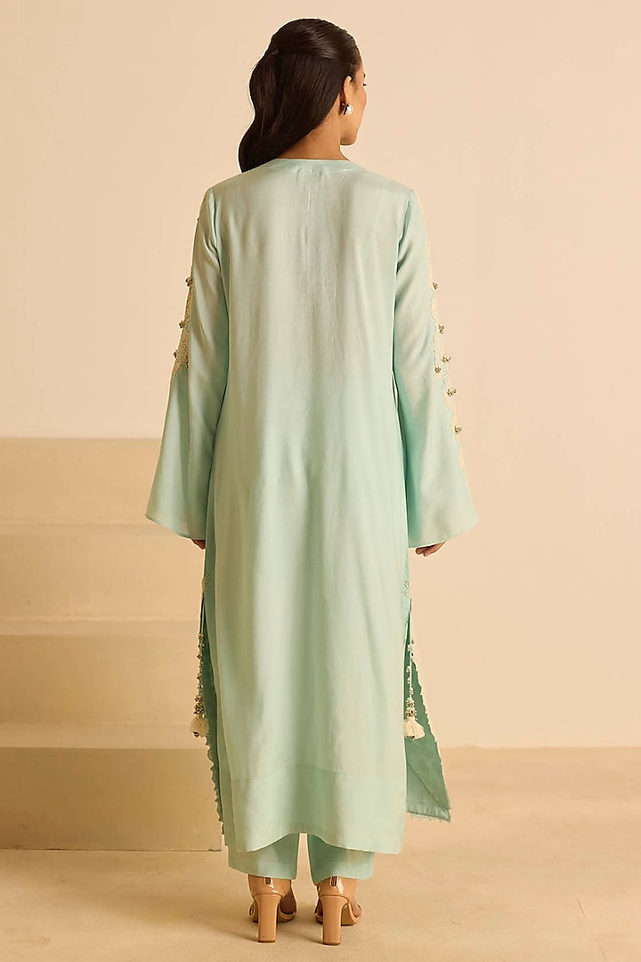 Sky Blue Cotton Silk Dori Embroidered Straight Kurta Set by Inej at Pernia's Pop Up Shop