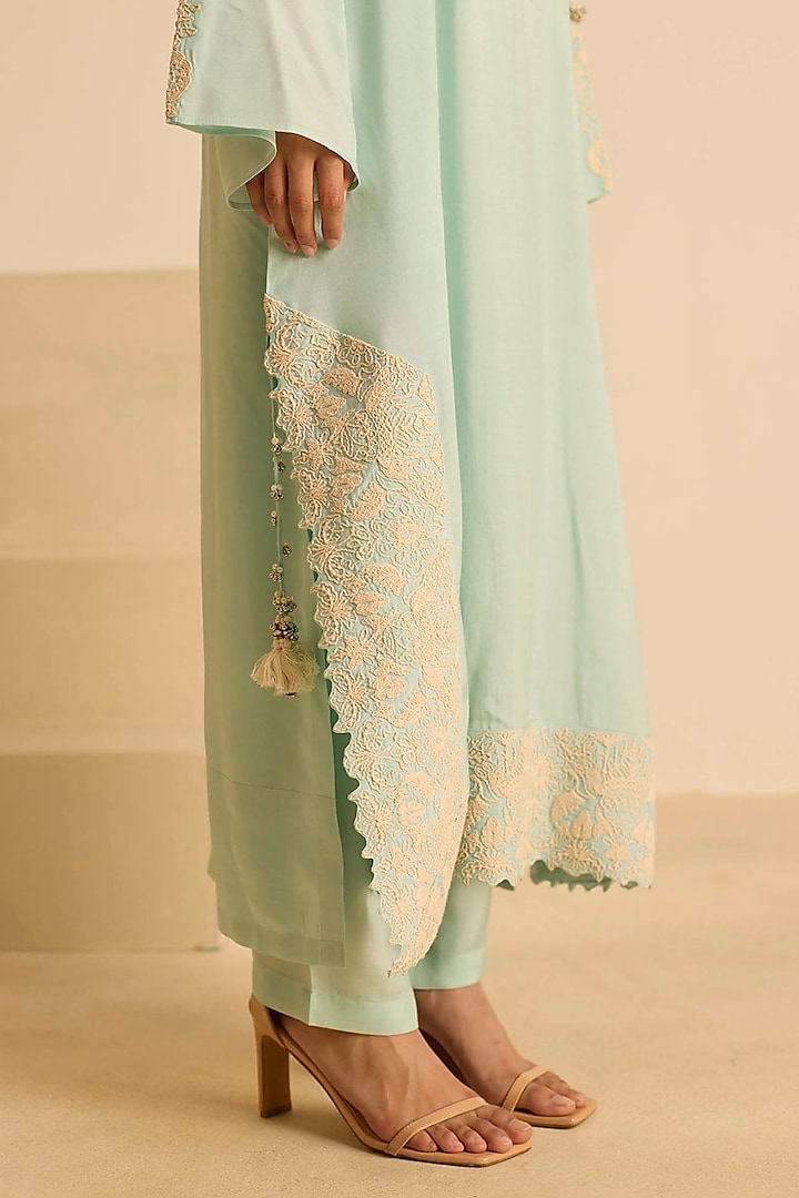 Sky Blue Cotton Silk Dori Embroidered Straight Kurta Set by Inej at Pernia's Pop Up Shop