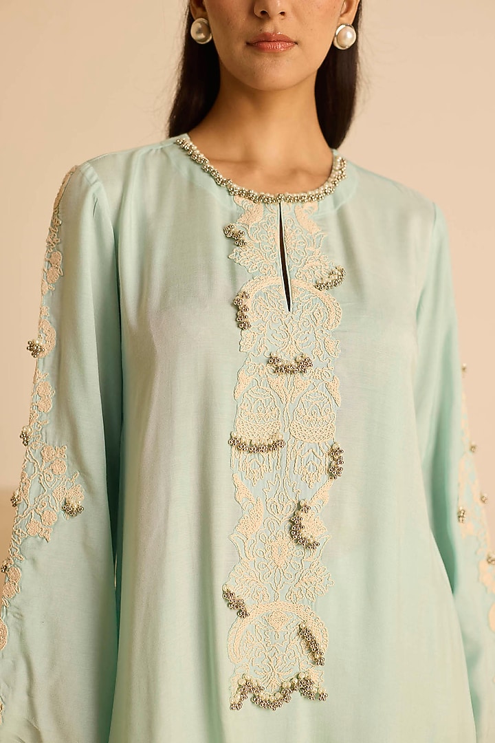 Sky Blue Cotton Silk Dori Embroidered Straight Kurta Set by Inej at Pernia's Pop Up Shop