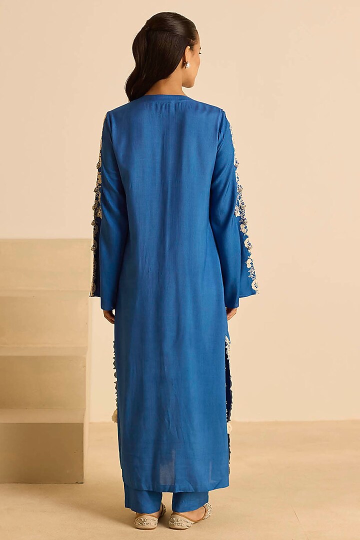 Blue Cotton Silk Dori Embroidered Straight Kurta Set by Inej at Pernia's Pop Up Shop