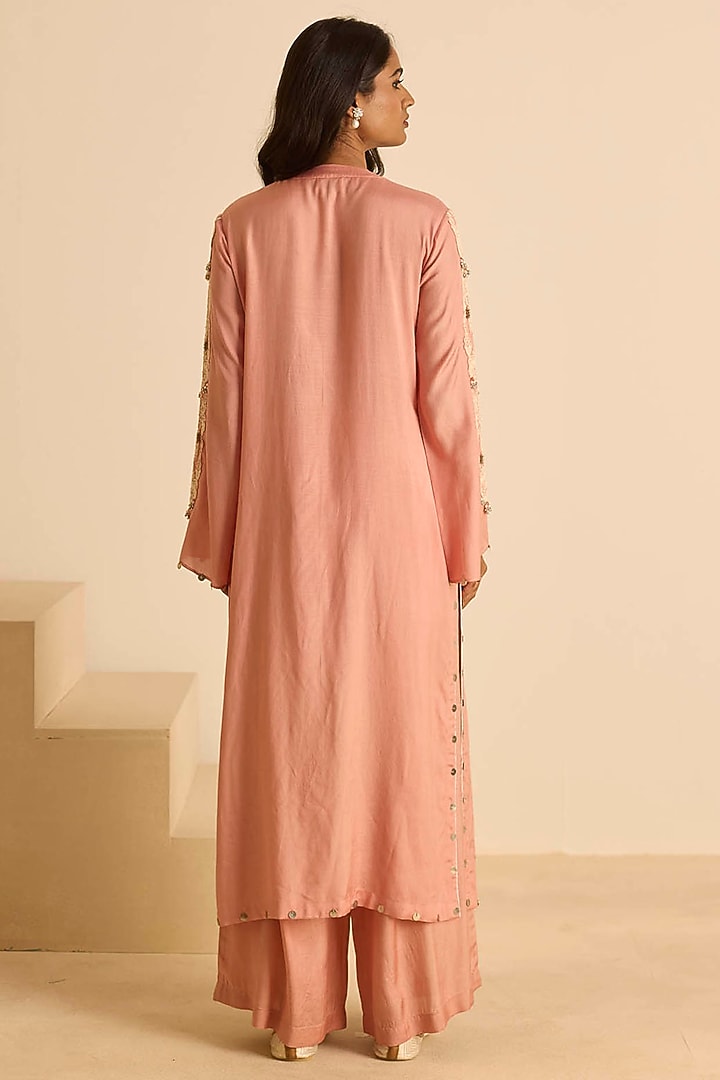 Pink Cotton Silk Dori Embroidered Straight Kurta Set by Inej at Pernia's Pop Up Shop