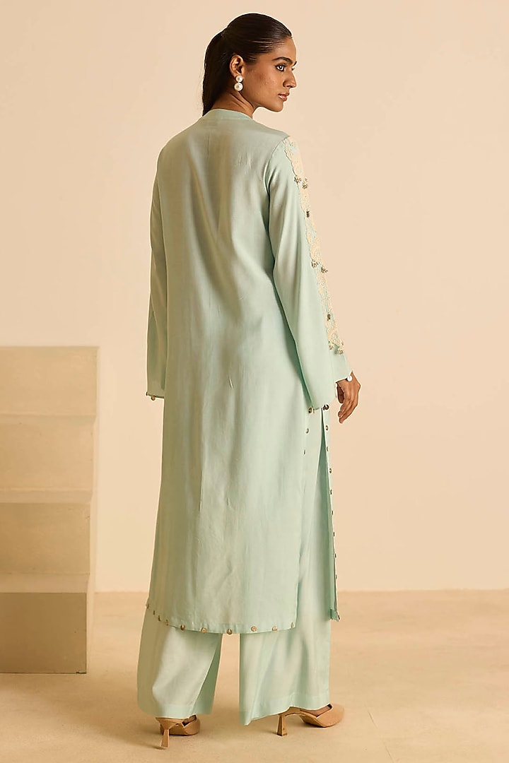 Sky Blue Cotton Silk Dori Embroidered Straight Kurta Set by Inej at Pernia's Pop Up Shop