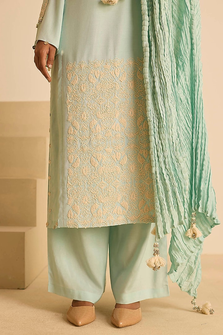 Sky Blue Cotton Silk Dori Embroidered Straight Kurta Set by Inej at Pernia's Pop Up Shop