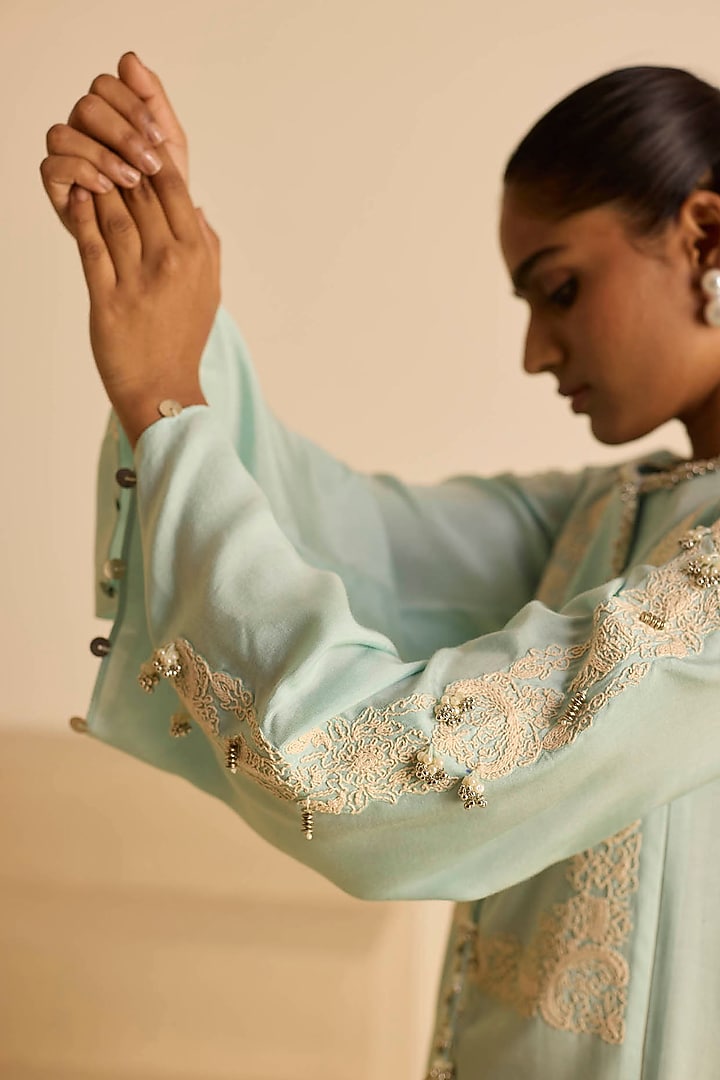Sky Blue Cotton Silk Dori Embroidered Straight Kurta Set by Inej at Pernia's Pop Up Shop